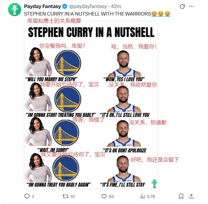 美网友热议库里续约：终老一队不像某人 溢价离谱了 附加赛在招手