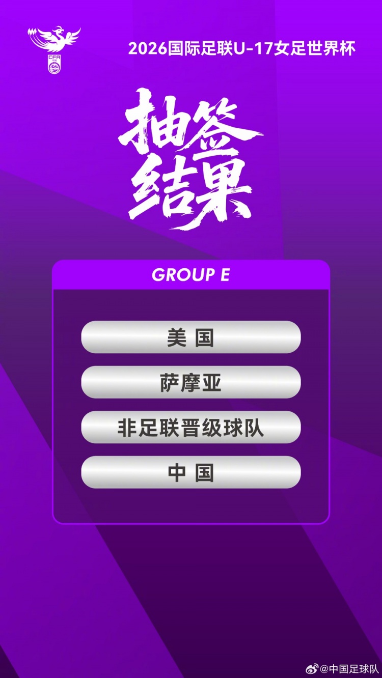 中国U17女足世界杯与美萨同组