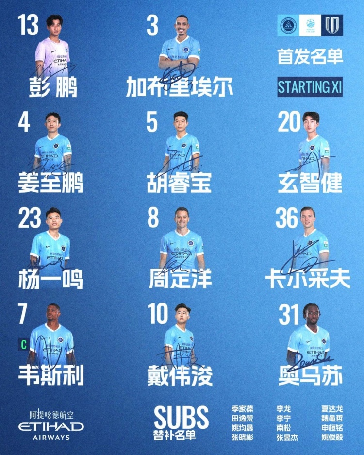 深圳新鹏城主战成都蓉城首发名单出炉