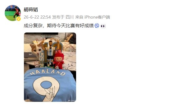 胡莱晒梅西乐高和哈兰德球衣,期待今晚世界杯
