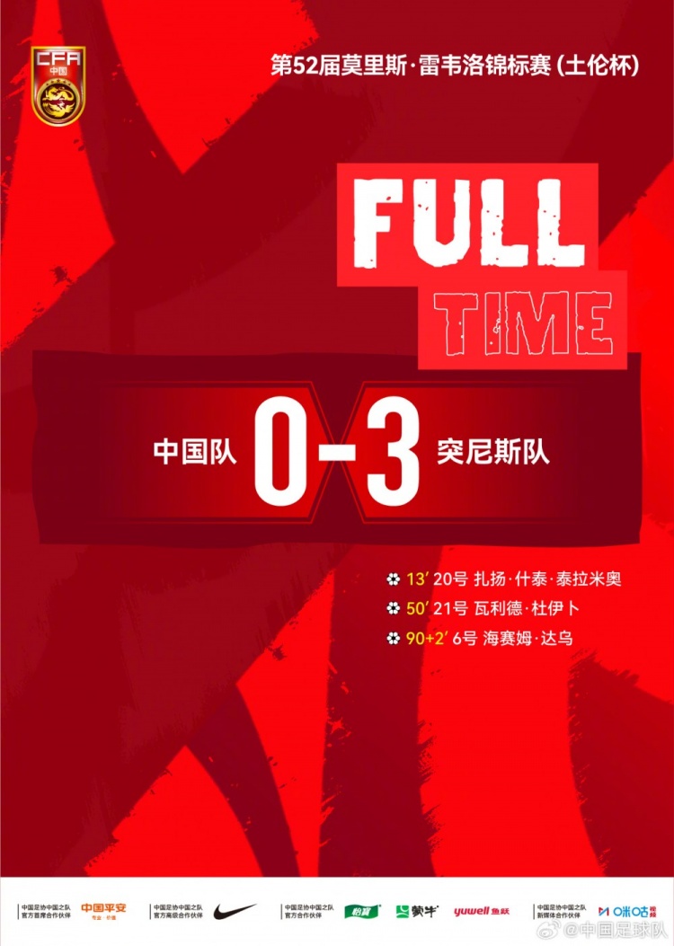 土伦杯中国U-19不敌突尼斯U-23 小组赛2胜2负