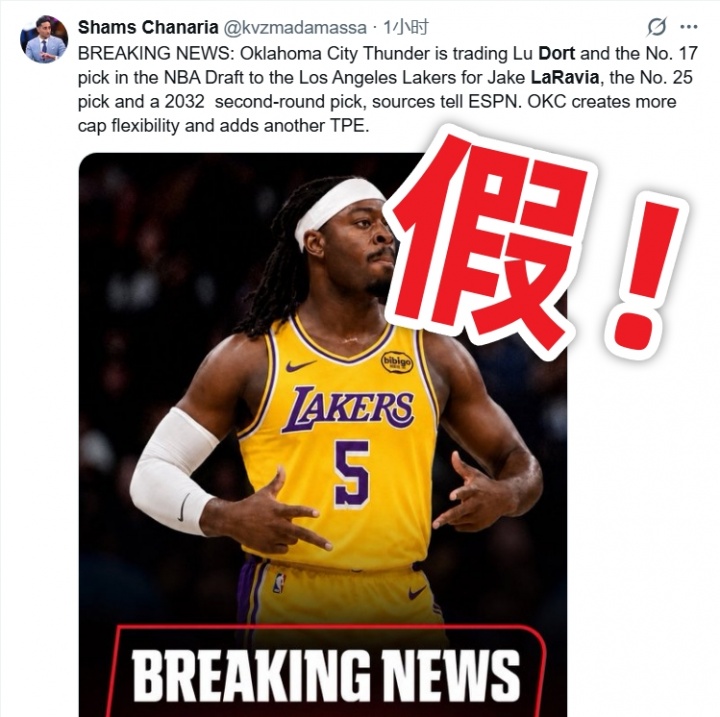 湖人用拉塞尔换多特?实为假消息