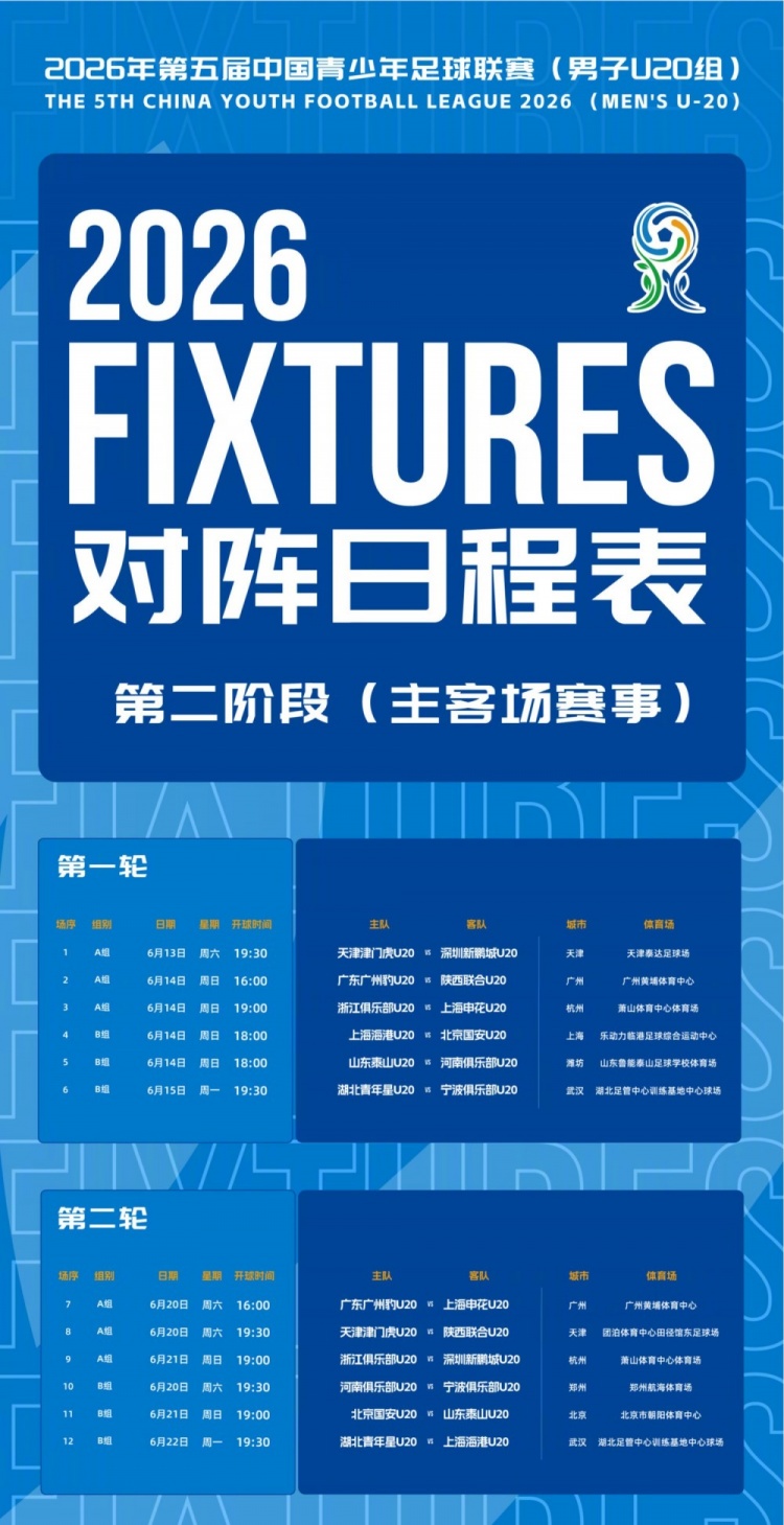 北京国安U20第二阶段赛程出炉,青春战火重燃